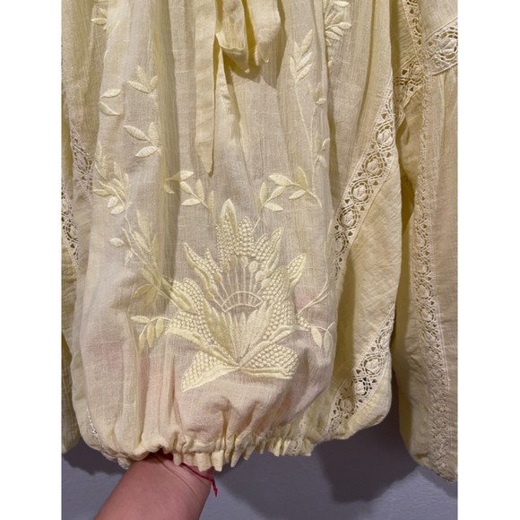 FREE PEOPLE Boho Floral Crochet Maria Lace Yellow Blouse - Picture 6 of 7